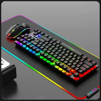 Набор для беспроводной зарядки клавиатуры и мыши R905, Набор игровых светящихся клавиш, Портативная 87-кнопочная мышь Cool Rainbow Light