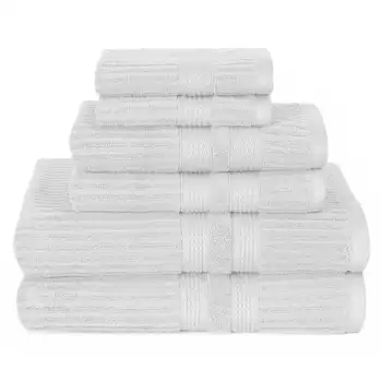 Набор текстурированных банных полотенец с вертикальными полосками из 6 предметов белого цвета