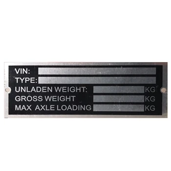 Идентификационный номер VIN и веса прицепа на табличке шасси 120 мм x 45 мм