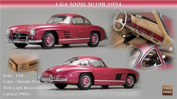 MY64 1:64 300SL W198 1954 Металлическая розовая/синяя/серая модель автомобиля из смолы