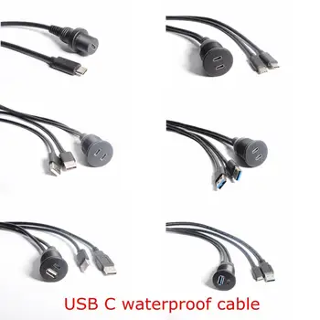 Двухпортовый USB Type C 2,0 3,0 3,1 и USB 2,0 3,0 A для мужчин и женщин AUX Автомобильное Крепление Заподлицо Водонепроницаемый Удлинительный кабель длиной 1 м 3 фута