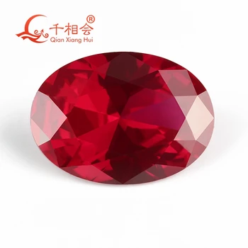 Овальная форма общей огранки 5 # красного цвета, искусственный рубиновый корунд, прозрачный сыпучий камень