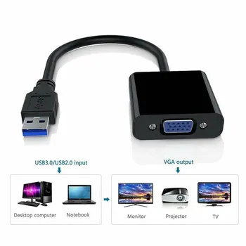 Премиум-адаптер USB 2.0/3.0 для VGA с несколькими дисплеями, Внешняя видеокарта, Портативный конвертер USB в VGA