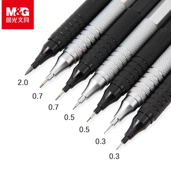 M & G Металлический Механический Набор Карандашей с Заправками Черный Серебристый 0,3, 0,5, 0,7, 0,9 мм Художественный Рисунок Эскиз 2B Карандаши Студенческие Письменные Принадлежности
