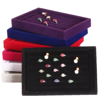 Высококачественный Бархатный лоток для ювелирных изделий для колец, продуманное хранение с 3 дополнительными цветами Черный, розовый, красный, серый