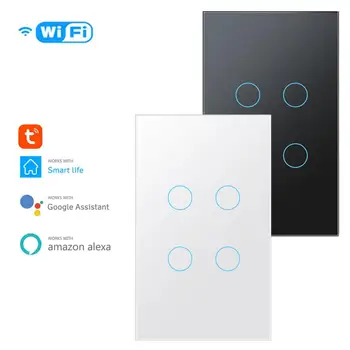 Tuya WiFi Smart Switch 1/2/3/4gang Квадратная Настенная Сенсорная Стеклянная Панель Приложение Дистанционное Управление Smart Life Support Alexa Google Home Timing