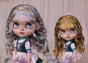 Кукольный парик Blythes подходит к размеру 1/6, модная новая универсальная имитация воздушной челки из мохера, двойная коса, волны для женщин, золотисто-коричневый