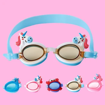 Милые Мультяшные очки для плавания с Единорогом и крабом-уткой, Детские силиконовые водонепроницаемые прозрачные Очки с защитой от запотевания, Очки для плавания в бассейнах