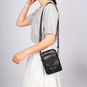 Женская Винтажная сумка для мобильного телефона из мягкой искусственной кожи, кошелек, Маленькая сумка-мессенджер, Клатч, Модная простая сумка через плечо для женщин