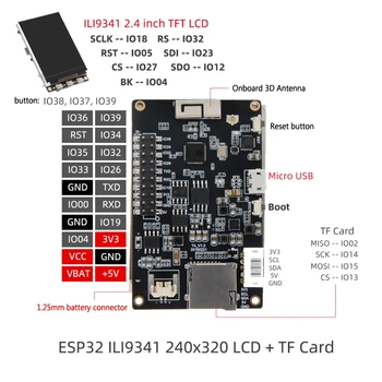 TTGO T4 ILI9341 MCU 2,4-дюймовый ЖК-дисплей ESP32, Плата разработки, WIFI, Bluetooth-совместимый модуль с регулировкой подсветки