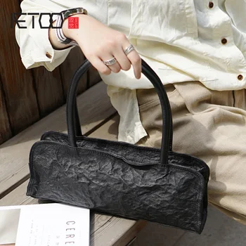 Маленькая черная сумка из воловьей кожи ручной работы в британском стиле в стиле ретро, женская кожаная сумка через плечо, повседневная женская сумка для хлеба