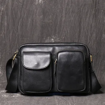 Модная Мужская сумка из натуральной кожи, мужская Черная Мягкая кожаная сумка через плечо, Деловая сумка для путешествий, Высококачественная сумка