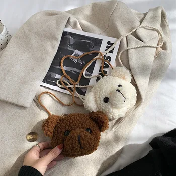 Плюшевая сумка с милым медведем для детей, детские мультяшные сумки-мессенджеры, плюшевые кошельки kawaii, рюкзак с мягкими животными для маленьких девочек