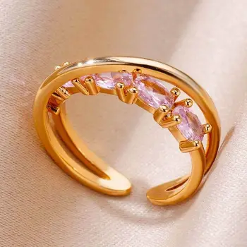 Квадратные кольца с кубическим цирконием и крестом для женщин, Позолоченное кольцо из нержавеющей стали, Обручальное кольцо для пары 2023, Новый тренд Эстетических украшений