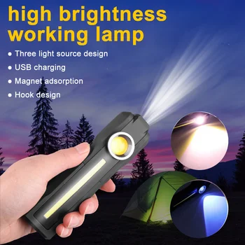 Портативный светодиодный фонарик Mini LED + COB, фиолетовый/желтый фонарик, Складная USB-зарядка, рабочая лампа, магнит, рабочая лампа