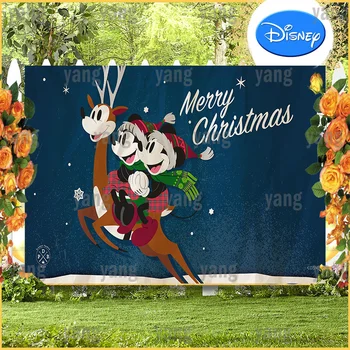 Таможенный баннер Прекрасный мультфильм Верхом на олене Санта Микки Минни С Рождественской вечеринкой, ночной фон для фотосъемки