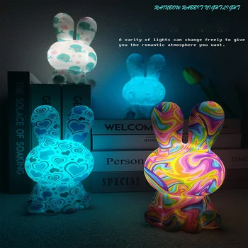 Usb Led Кролик Поглаживающий Сенсорный Датчик 3D Печать Ночник Перезаряжаемый Kawaii Kids Детское Подарочное Украшение Спальня Рождество