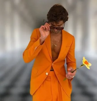 Сшитый на заказ Оранжевый Мужской костюм Slim Fit, 2 предмета, Свадебные Смокинги для Жениха, Деловые костюмы для Мужчин, Костюм Homme (блейзер + брюки)