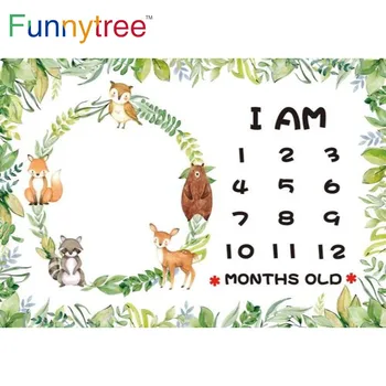 Funnytree Kids 1st Birthday 1 Year Party Baby Shower Background Листья Сафари, Листья джунглей, Животные, Настраиваемый фон Для фотосессии