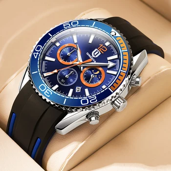 QINGXIYA Мужские часы Лучший бренд Класса Люкс, кварцевые часы с хронографом для мужчин, Модный Синий Силиконовый ремешок, Водонепроницаемые наручные часы, Мужские