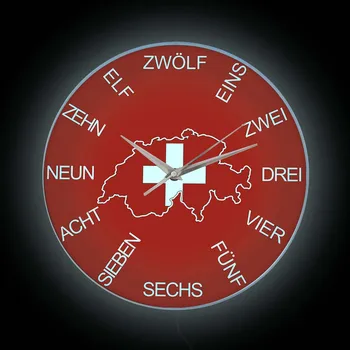 Карта страны Швейцарии, Современный Дизайн, Настенные часы Со светодиодной подсветкой, Домашний Декор, Швейцарские цифровые часы, Световая Вывеска, Бесшумные Настенные часы