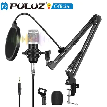 Конденсаторный микрофон PULUZ Studio Broadcast Профессиональные комплекты микрофонов для пения с подвесным ножничным рычагом и металлическим амортизатором