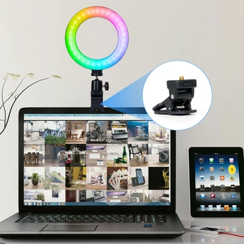 6 ”RGB Кольцевая лампа с подсветкой для конференций, клипса для фотосъемки, светодиодная лампа с регулируемой яркостью для удаленной работы, запись видео в прямом эфире