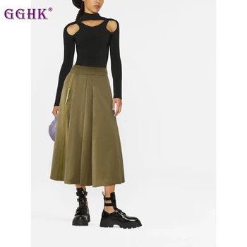 GGHK 2023, Осенняя новая корейская версия юбки трапециевидной формы, облегающей половину тела, Модная универсальная женская юбка средней длины A01415