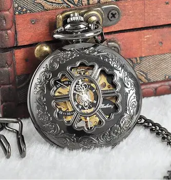 Антикварные черные механические карманные часы с полым рельефом в виде подсолнуха, Винтажные мужские часы-брелок в стиле стимпанк, подарок для женщин на фестиваль