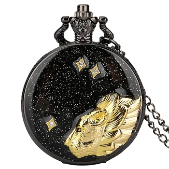 Романтическое Звездное Черное Золотое Леопардовое Кварцевое ожерелье Часы Мужские Женские Элегантные Ретро-подвески Карманные Часы с арабским циферблатом