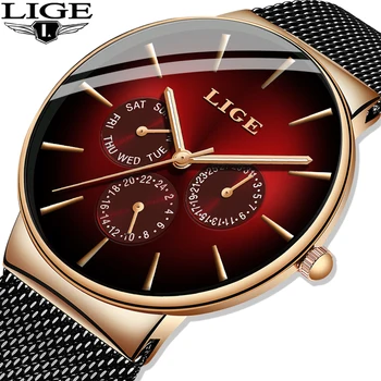 LIGE, Новые модные мужские часы, Лучший бренд класса Люкс, кварцевые часы, мужские сетчатые стальные Водонепроницаемые ультратонкие наручные часы для мужчин, спортивные часы