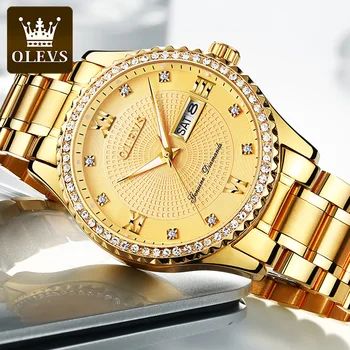 Оригинальный механизм OLEVS, Люминесцентные часы с эмалевым камнем и функцией календаря, кварцевые часы в подарок для мужчин Relógio masculino