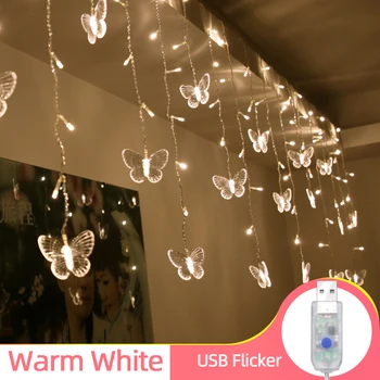 USB светодиодная Рождественская гирлянда с бабочками, гирлянда со сказочными шторами, уличные светильники для праздничной вечеринки, свадьбы, новогоднего украшения