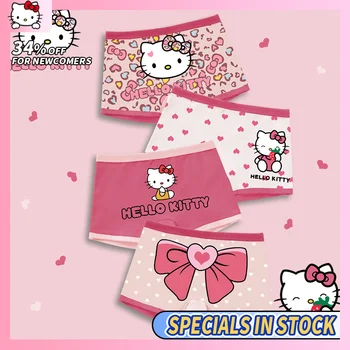 Детские трусики Hello Kitty Для девочек, Хлопковые дышащие Летние шорты Kuromi Quad с плоским углом наклона, для детей от 9 до 12 лет, 4 шт. 1 комплект