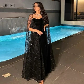 OEING Черные Саудовские Арабские Женские Вечерние платья с блестящим кружевным жакетом в виде сердца, Дубайское вечернее платье для выпускного вечера, Халат