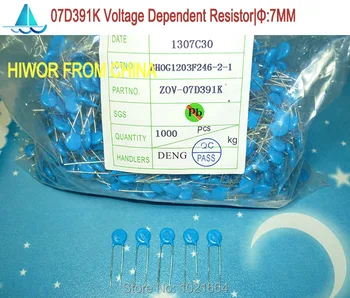 (100 шт./лот) (Варистор) 07D391K Резисторы, зависящие от напряжения, VDR VSR, Диаметр: 7 мм 390 В, Варисторный резистор