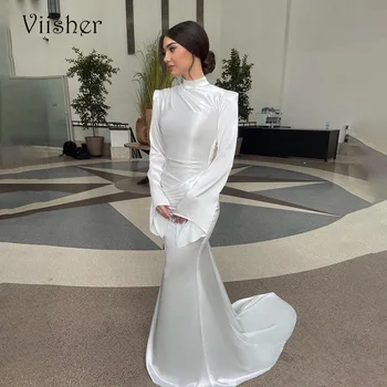 Viisher Белые Свадебные Платья Русалки С Длинным Рукавом Мусульманское Дубайское Платье Невесты С Высоким Вырезом Элегантные Гражданские Свадебные Платья На Заказ 2023