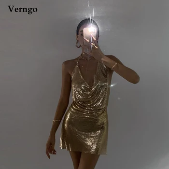 Verngo, Блестящие Мини-коктейльные платья цвета Шампанского и золота, короткие платья для выпускного вечера с открытой спиной, Вечерние платья для Леди, Официальная одежда