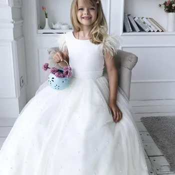 Платье с цветочным узором для девочек, ленты с цветами для девочек, Тюлевые платья для Дня рождения, Свадебная Торжественная одежда, Платье для детей