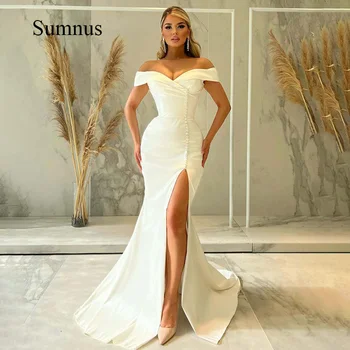 Sumnus/Свадебное платье Русалки с открытыми плечами, Атласные платья для свадебной вечеринки с V-образным вырезом и разрезом по бокам, Vestidos de Novia, сексуальные платья Невесты