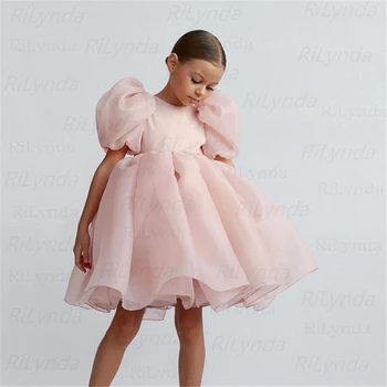 Розовое платье принцессы, пышное платье для первого причастия, платья с цветочным узором для девочек, милое детское платье для девочек, первое платье