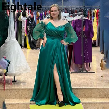 Вечернее платье Eightale размера Плюс для свадебной вечеринки 2022, с открытыми плечами, с пышными рукавами, с разрезом сбоку, Атласное, расшитое бисером, платье для выпускного вечера длиной до пола