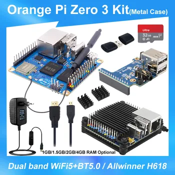 Orange Pi Zero 3-4 ГБ 2 ГБ 1 ГБ 1,5 ГБ оперативной памяти Allwinner H618 64-разрядная 16 МБ SPI Flash Двухдиапазонная WiFi5 + BT 5,0 Гигабитный порт локальной сети Одноплатный