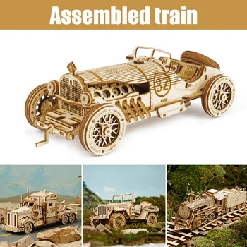Модель поезда 3D деревянная игрушка-головоломка в сборе, конструкторы модели локомотива для детей, подарок на день рождения, деревянные строительные игрушки