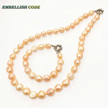 Элегантное маленькое ожерелье неправильной формы в стиле барокко, браслет, жемчужный набор белого персикового, розового, оранжевого цвета, настоящий жемчуг, подарок женщинам