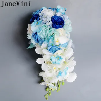JaneVini 2020 Водопад Королевского Синего Цвета, Шелковый Свадебный Букет С Хрусталем, Винтажный Искусственный Свадебный Цветок, Букет Невесты, Розовый