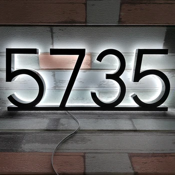 Индивидуальная Современная светодиодная подсветка номера дома Наружные Таблички на двери дома, квартиры, отеля, Светодиодная светящаяся табличка с номером, Адресная табличка