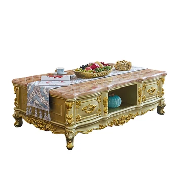 Мраморный журнальный столик, шкаф для телевизора, комбинированный набор, вилла высокого класса, роскошная золотая резьба по дереву