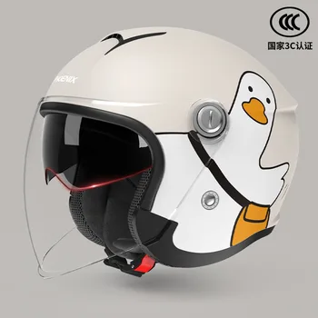 Милый Мотоциклетный Шлем для Мужчин и Женщин, Интегрированный HD Двойной Козырек, Шлемы с открытым Лицом, Согревающий Съемный Вкладыш, Защитный Колпачок 55-60 см