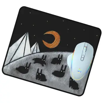 Черный коврик для мыши с кроликом 8,66x7,08x0,11 Дюймов, Черные коврики для мыши с кроликом и Луной Для стола, Удобный Компьютерный коврик для мыши для ноутбука